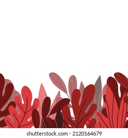 Floral web banner with drawn color exotic leaves. Nature concept design. Modern floral frame with summer branches. Vector illustration. Copy space.