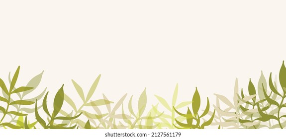Floral web banner with drawn color exotic leaves. Nature concept design. Modern floral compositions with summer branches. Vector illustration on the theme of ecology, natura, environment.