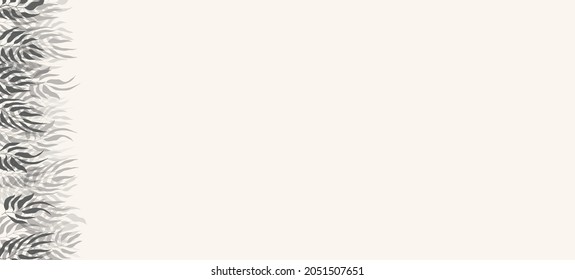 Floral web banner with drawn grey exotic leaves. Nature concept design. Modern floral compositions with summer branches. Vector illustration on the theme of ecology, natura, environment.