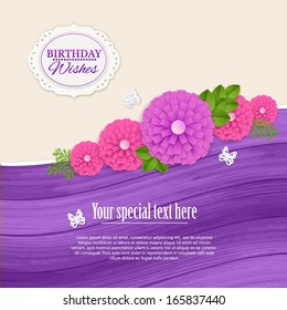 Floral wedding background with paper flowers. Vector illustration