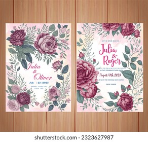 Floral wedding botanic card with peony flowers, leaves. . Floral poster, invite. Vector layout decorative greeting card or invitation design background. Hand drawn illustration