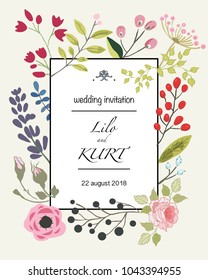 Floral Wedding card. Flowers Design Pattern with watercolour picture.