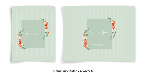 Tarjeta de boda floral o tarjeta de invitación sobre fondo verde elegante y de lujo estilo. Siéntete fresco con un tema natural.