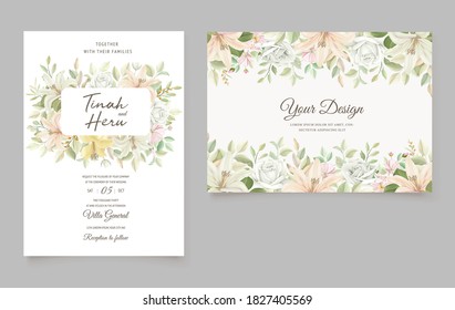 floral wedding card with lily flowers
