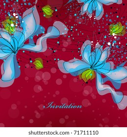 Floral wedding card on violet  background