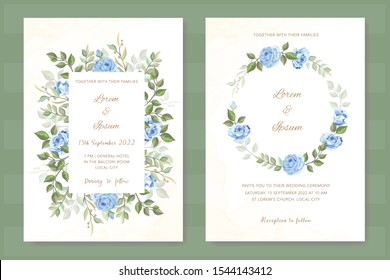 floral wedding card template blue vector