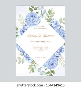 floral wedding card template blue vector