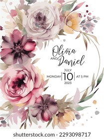 Floral wedding card watercolor handmade for invitation