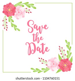 Floral wedding cards with corner ornament - anemone, berry, leaves. Save the date