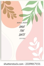 Floral wedding cards, invitation template leaves, and flowers vector