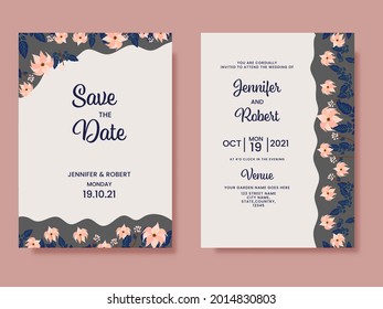 Diseño De Plantilla De Tarjetas De Boda Floral Con Detalles Del Evento.