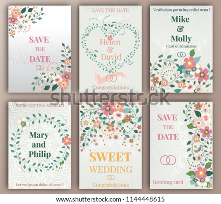 Floral Wedding Felicitation Elegant Invite Set Stock Vector Royalty