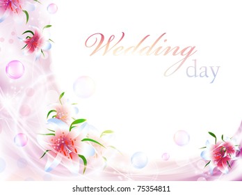 floral wedding frame with lily and copyspace for your text