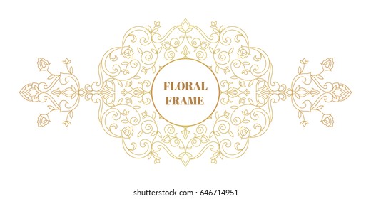 Floral wedding frame vector. Oriental arabic ornament with flowers motifs. Luxury background for vintage greeting card, turkish delight label packaging, bridal shower invitation or spa beauty.