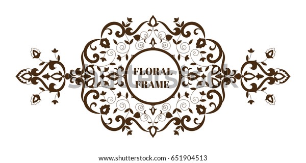 Floral wedding frame vector. Oriental outline\
ornament with flowers motif. Indian design for greeting card,\
wedding, save the date, bridal shower invitation, spa beauty,\
massage or yoga salon.