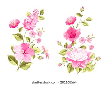 Floral wedding garland set for invitation card. Vector illustration.