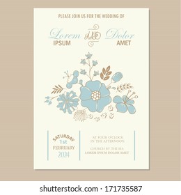 Floral wedding invitation or announcement card. Vector illustration