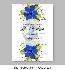 Floral wedding invitation beautiful blue anemone flower