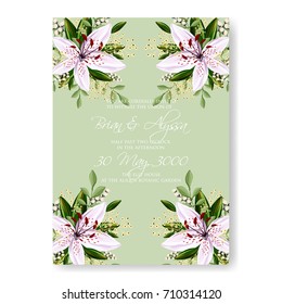 Floral wedding invitation beautiful white lilies anemone flower