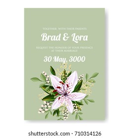 Floral wedding invitation beautiful white lilies anemone flower