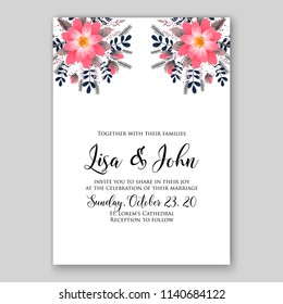 Floral wedding invitation or bridal shower card vector template peony anemone rose