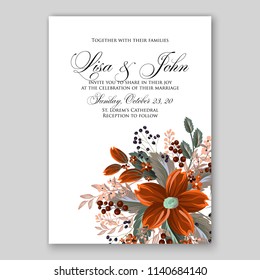 Floral wedding invitation or bridal shower card vector template peony anemone rose