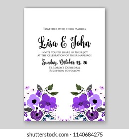 Floral wedding invitation or bridal shower card vector template peony anemone rose