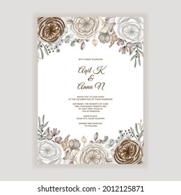 Floral wedding invitation with brown caramel flower decoration