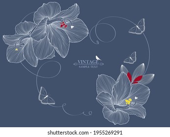 Floral wedding invitation card with amaryllis flowers. Gentle abstract floral background. Vector element for print, design.