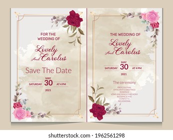 Floral wedding invitation card double folding design templates