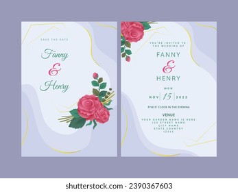 Floral Wedding Invitation Card with Double-Sides Present for Ready to Print.