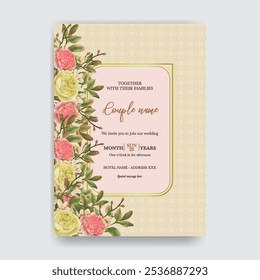 Cartão de convite de casamento floral com design elegante. Ilustrador e designer. Convites de casamento, salvar a data, Convites de aniversário, Convites de vídeo, E-Cards.