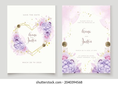 Floral wedding invitation card. rose leaves in watercolor style. modern card Design Vector template
