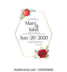 Floral Wedding Invitation card, save the date, thank you, rsvp, table label, menu, details, tage template. Vector. Pink and White Rose flower, Succulent plants