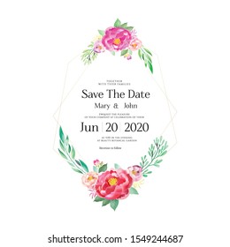 Floral Wedding Invitation card, save the date, thank you, rsvp, table label, menu, details, tage template. Vector. Pink and White Rose flower, Succulent plants