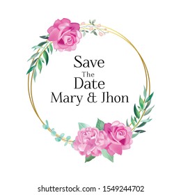 Floral Wedding Invitation card, save the date, thank you, rsvp, table label, menu, details, tage template. Vector. Pink and White Rose flower, Succulent plants