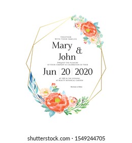 Floral Wedding Invitation card, save the date, thank you, rsvp, table label, menu, details, tage template. Vector. Pink and White Rose flower, Succulent plants