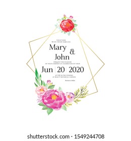 Floral Wedding Invitation card, save the date, thank you, rsvp, table label, menu, details, tage template. Vector. Pink and White Rose flower, Succulent plants