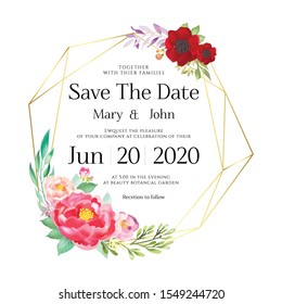 Floral Wedding Invitation card, save the date, thank you, rsvp, table label, menu, details, tage template. Vector. Pink and White Rose flower, Succulent plants