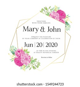 Floral Wedding Invitation card, save the date, thank you, rsvp, table label, menu, details, tage template. Vector. Pink and White Rose flower, Succulent plants