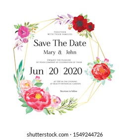 Floral Wedding Invitation card, save the date, thank you, rsvp, table label, menu, details, tage template. Vector. Pink and White Rose flower, Succulent plants