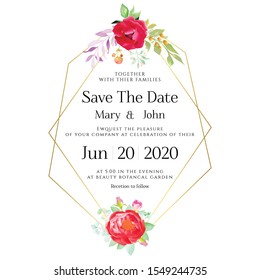 Floral Wedding Invitation card, save the date, thank you, rsvp, table label, menu, details, tage template. Vector. Pink and White Rose flower, Succulent plants