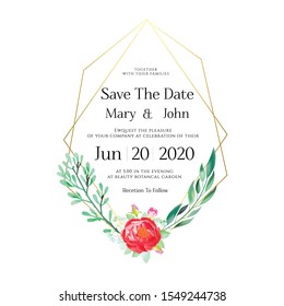 Floral Wedding Invitation card, save the date, thank you, rsvp, table label, menu, details, tage template. Vector. Pink and White Rose flower, Succulent plants