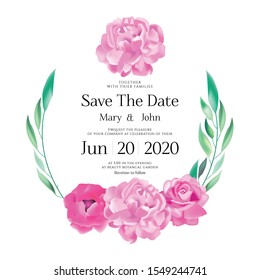 Floral Wedding Invitation card, save the date, thank you, rsvp, table label, menu, details, tage template. Vector. Pink and White Rose flower, Succulent plants