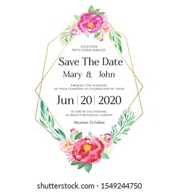 Floral Wedding Invitation card, save the date, thank you, rsvp, table label, menu, details, tage template. Vector. Pink and White Rose flower, Succulent plants