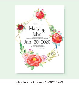 Floral Wedding Invitation card, save the date, thank you, rsvp, table label, menu, details, tage template. Vector. Pink and White Rose flower, Succulent plants