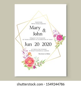 Floral Wedding Invitation card, save the date, thank you, rsvp, table label, menu, details, tage template. Vector. Pink and White Rose flower, Succulent plants