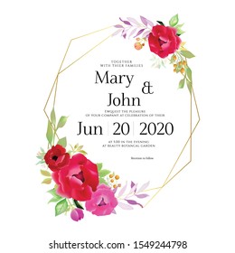 Floral Wedding Invitation card, save the date, thank you, rsvp, table label, menu, details, tage template. Vector. Pink and White Rose flower, Succulent plants