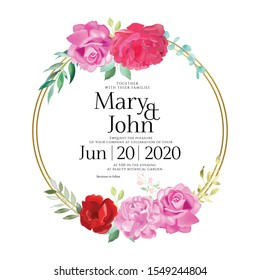 Floral Wedding Invitation card, save the date, thank you, rsvp, table label, menu, details, tage template. Vector. Pink and White Rose flower, Succulent plants