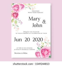 Floral Wedding Invitation card, save the date, thank you, rsvp, table label, menu, details, tage template. Vector. Pink and White Rose flower, Succulent plants